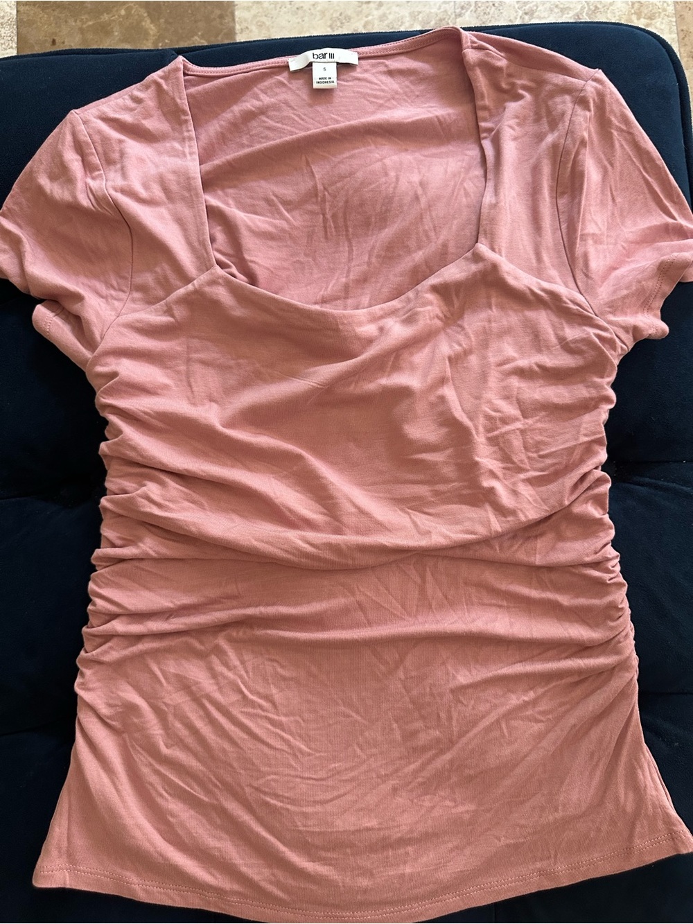 Bar III Dusty Rose Scoop Neck Ruched Short Sleeve Tee